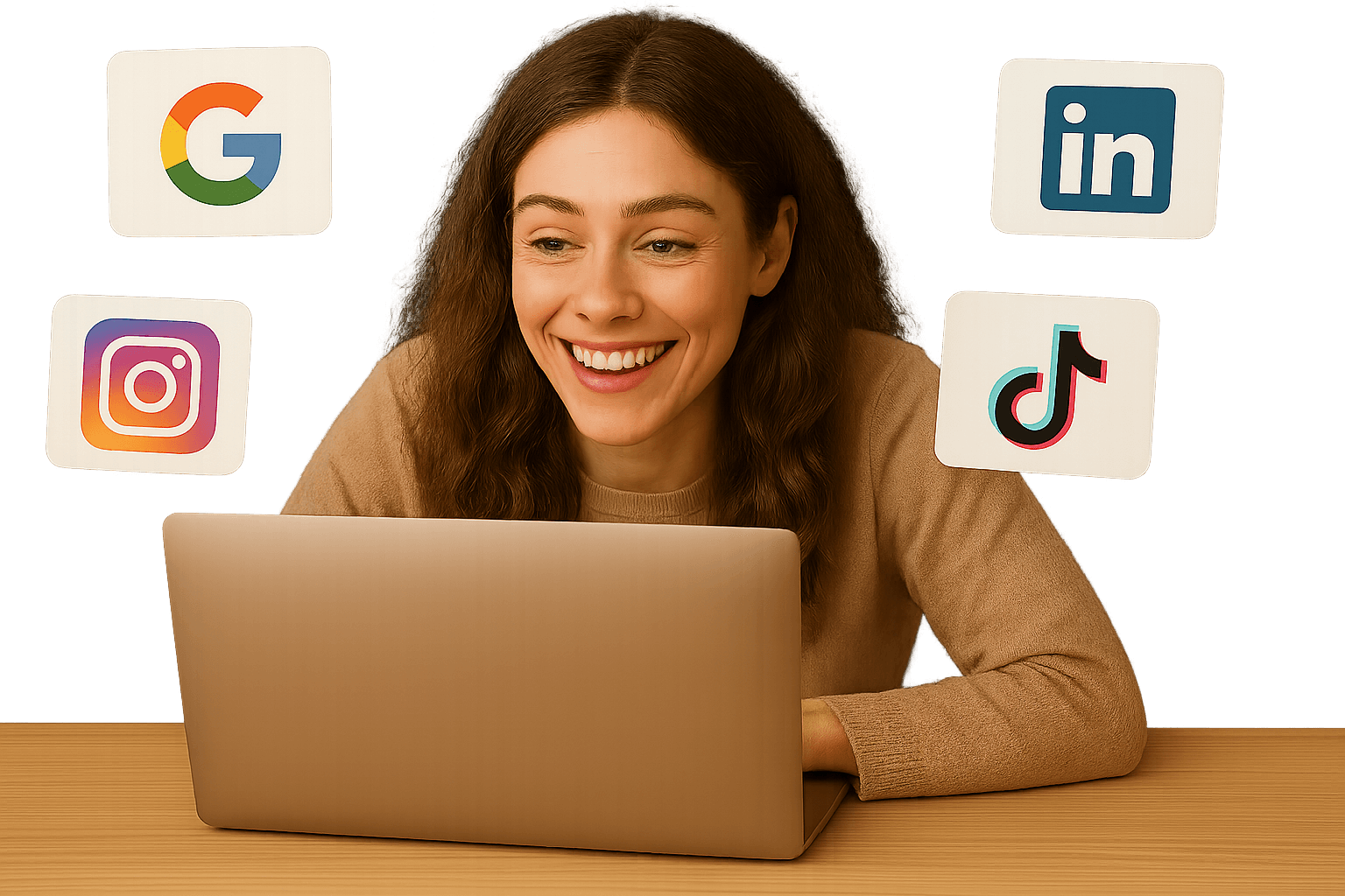 Entrepreneur happily building a unique, stunning website effortlessly using Tjecko's AI tools.
